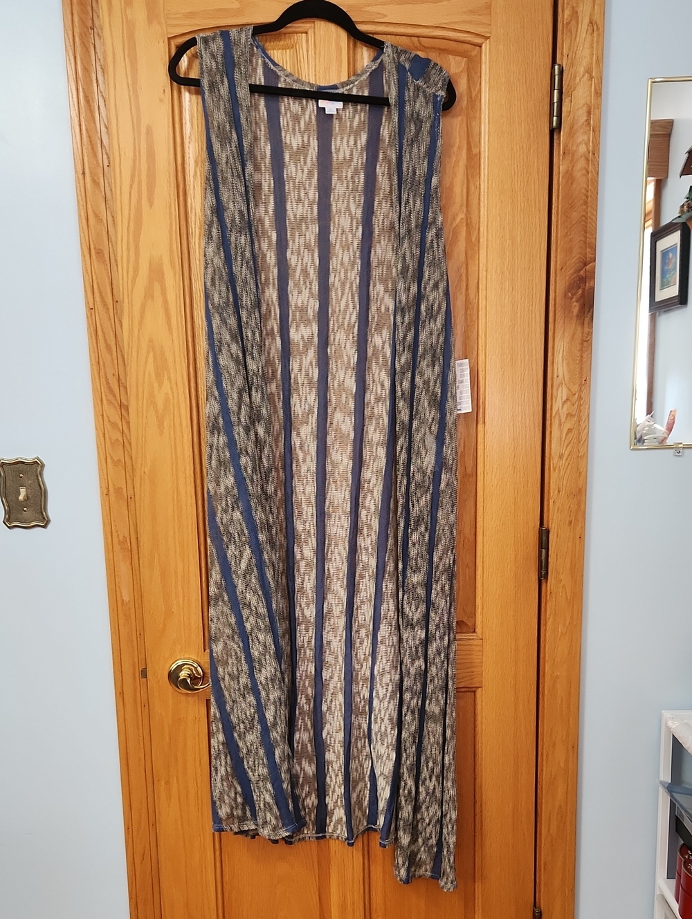 LuLaRoe Sleeveless Long Striped Duster - Blue and Gray
